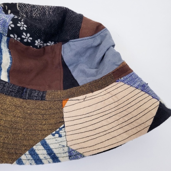 Patchwork bucket hat hemp cotton lined 90s y2k neutral earth tones - Picture 3 of 13